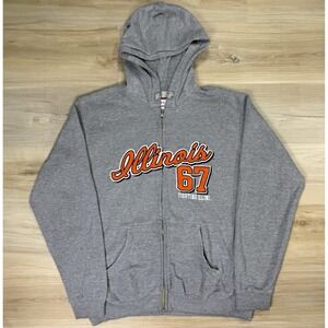 Illinois Fighting Illini Hoodie Mens XL Gray Full Zip Sweatshirt College NCAA